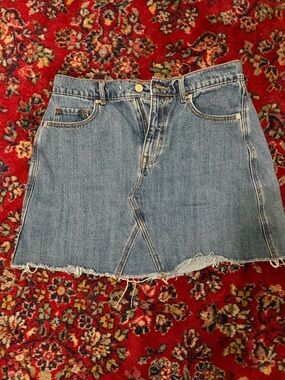 Old Navy Light Blue Denim Mini Skirt with Frayed Hem